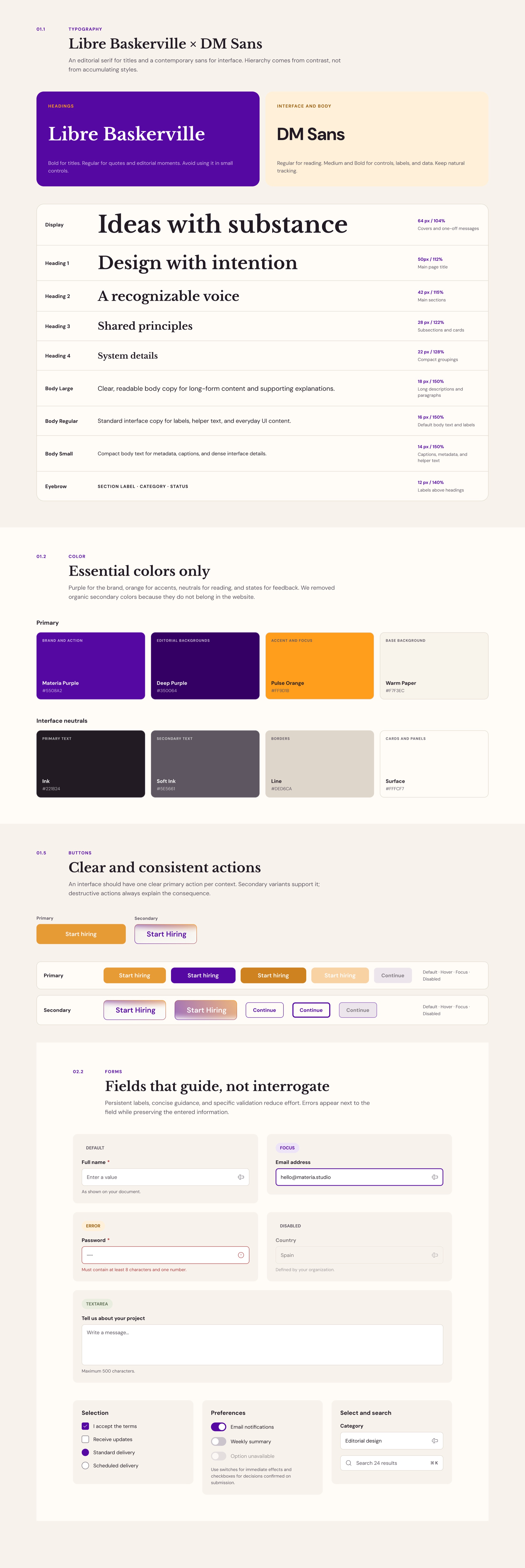HireSouth design system — typography, colors, buttons, and form fields